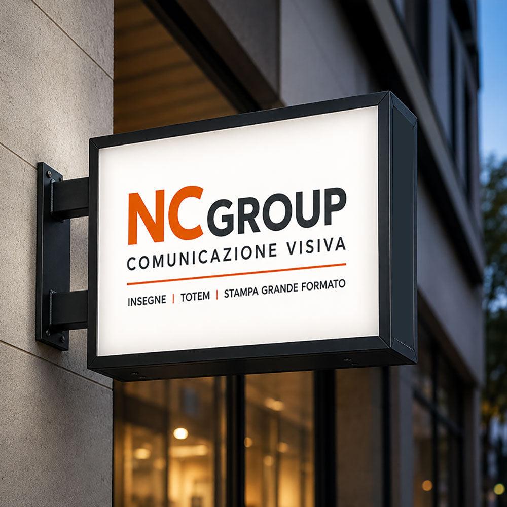 Insegna bifacciale luminosa personalizzata a LED NC Group
