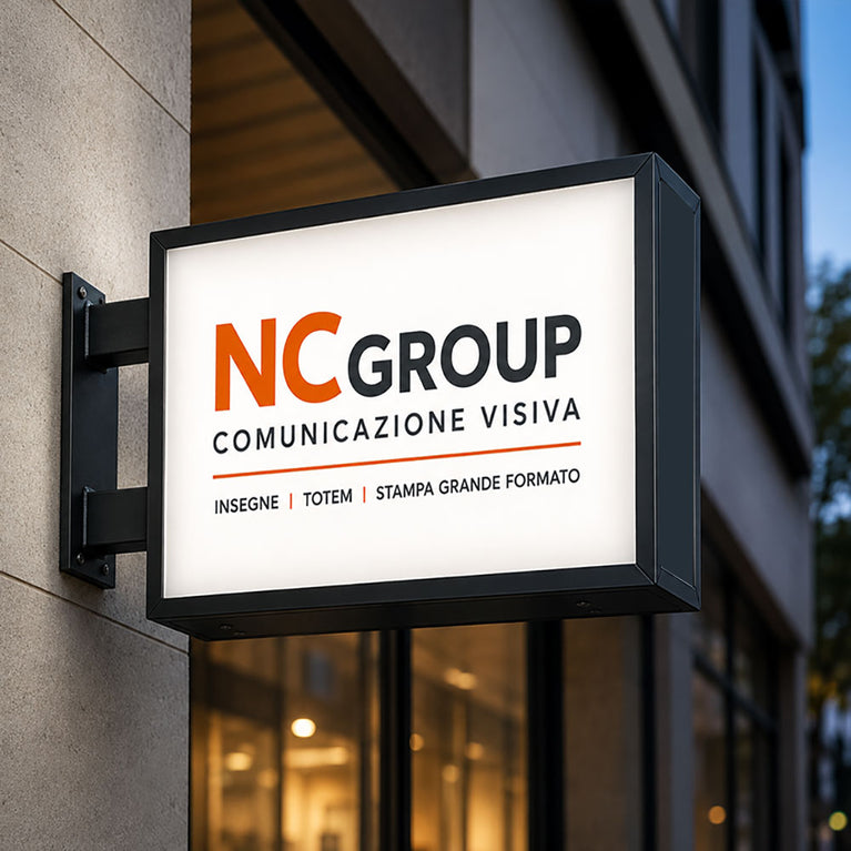 Insegna bifacciale luminosa personalizzata a LED NC Group
