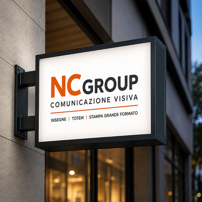 Insegna bifacciale luminosa personalizzata a LED NC Group